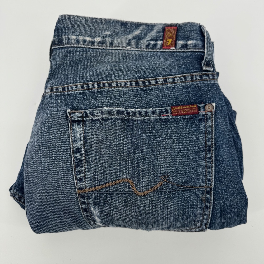 7 For All Mankind Relaxed Jeans Mens 33 Blue Distressed Denim Made in USA